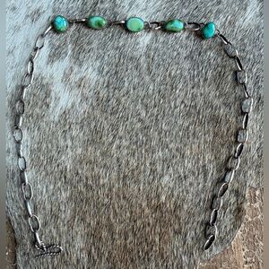Sterling Silver Handmade 5 Stone Turquoise Choker Necklace